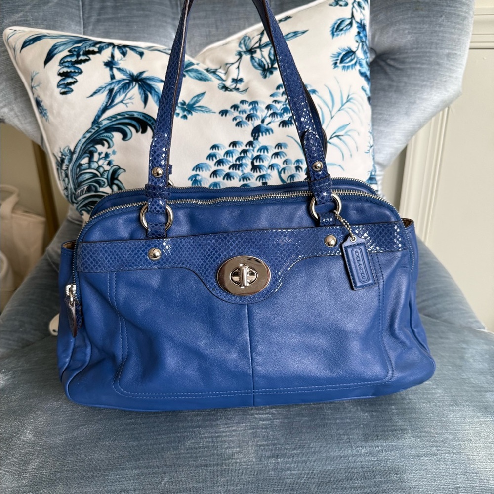 Coach Penelope Cobalt Blue Leather Snake Accents Shoulder Bag